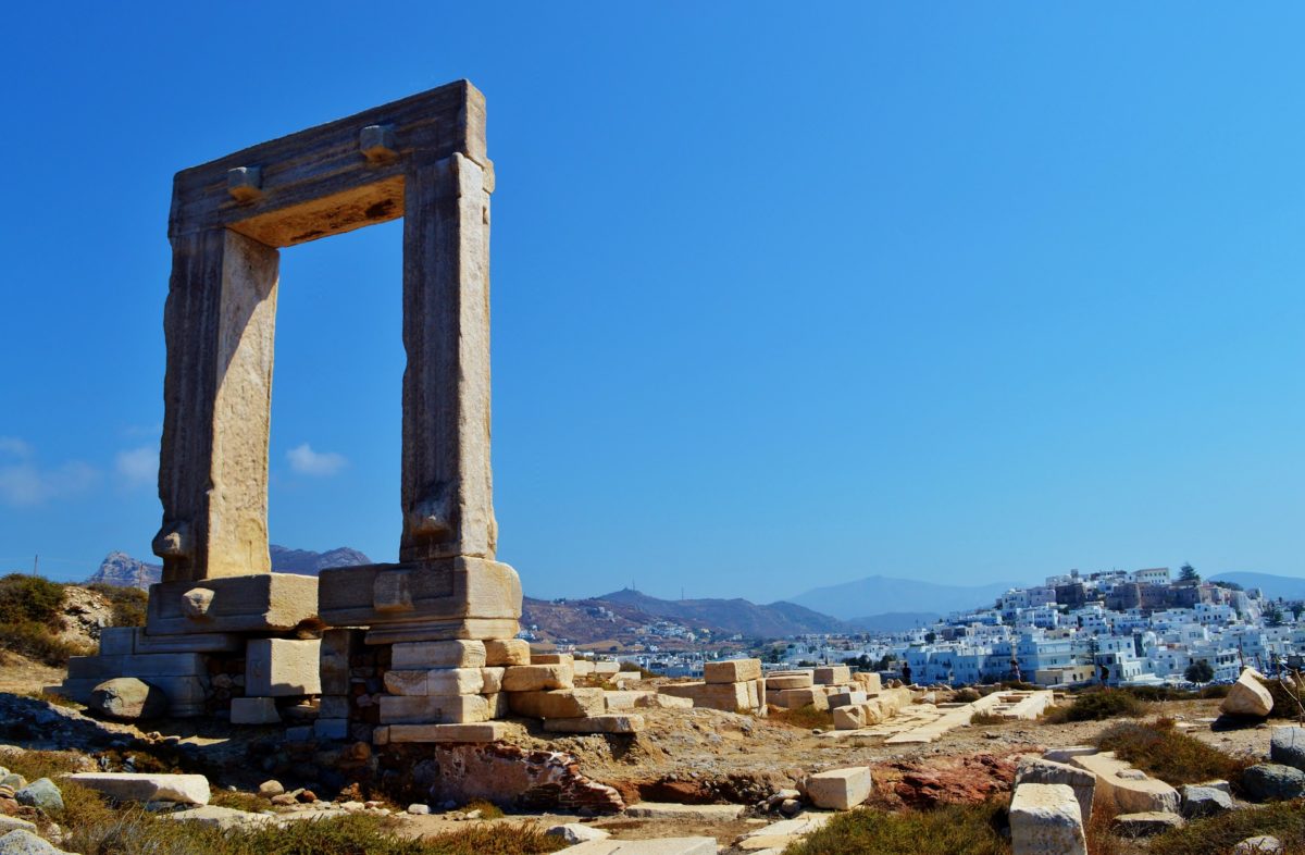Naxos island. A view from the Apollo Temple to Naxos town. Experiences while sailing the Micro Cyclades with a skipper 