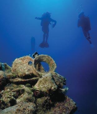 Diving in Greece. Rhokos island ancient wreck.