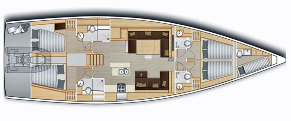 The Layout for the Hanse 588 Sailboat for charter in Greece